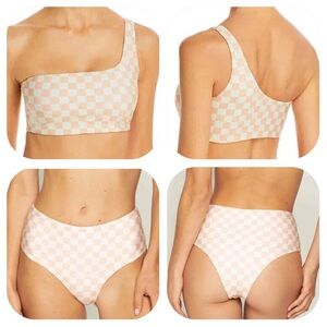 NWT Peixoto L beige check bikini